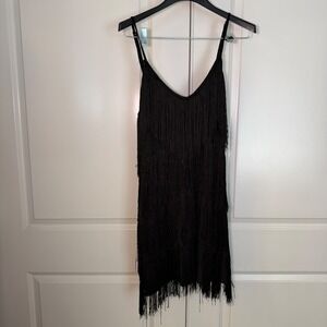 ECDHICC Women Black Fringe Mini Dress Sleeveless Flapper Party Size L
